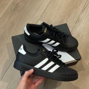 Adidas Grand court 2.0 Men's Black Sneakers with White Stripes